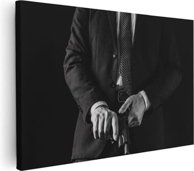 Artaza Canvas Schilderij Maffia Man Met Pistool - 60x40 cm - Wanddecoratie Gangster - Muurdecoratie Zwart Wit - Schilderijen Op Canvas