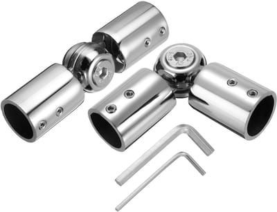 Dailygoods - QUARKZMAN 2 stuks verstelbare gordijnroedes hoekverbinders 19 mm ID roestvrij staal 304 hoekstuk scharnier raamconnector zeskantsleutel voor 1 inch (2,5 cm) erkertent, zilver