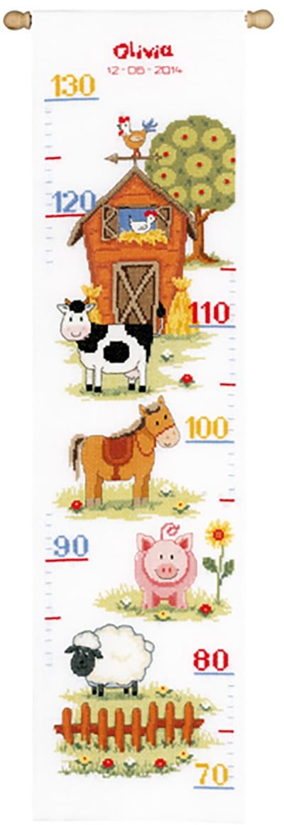 Vervaco - Telpakket kit - Geboorte - Groeimeter - Op de boerderij II - PN-0148150 - Borduren - Borduurpakket - Borduurpakket geboorte - Borduurpakket volwassenen