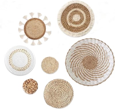 Handgemaakte Boho Wandmanden Set van 7, Rustieke Platte Geweven Wanddecoratie voor Farmhouse Interieur