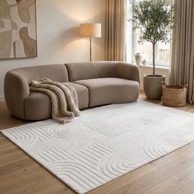 Flycarpets Eve Japandi Vloerkleed Creme - Laagpolig Tapijt Woonkamer - Zacht en Fluffy - 115x160 cm