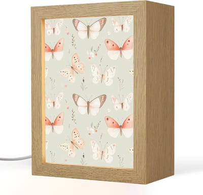 Nachtlampje 15x20 cm - Kinder lampje - Vlinder - Patroon - Pastel - Tafellamp kinderkamer - Slaapkamer lamp - Bedlamp kinderen - Kinderlampje stopcontact - Wandlamp babykamer - Nachtlampjes