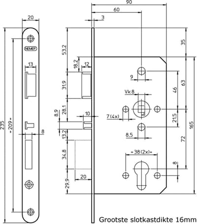 Insteek Paniekslot 699/35 Rs 60Mm Pc M/Sluitplaat