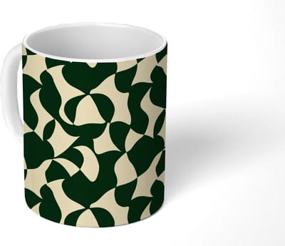 Mok - Koffiemok - Groen - Organische vlakken - Crème - Mokken - 350 ML - Beker - Koffiemokken - Theemok