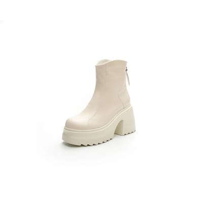 10cm Verhoging Echt Leer Dames Korte Laarzen Marton Laarzen Dikke Hak Britse Stijl Dames Casual Populaire Trendy Laarzen 38 white