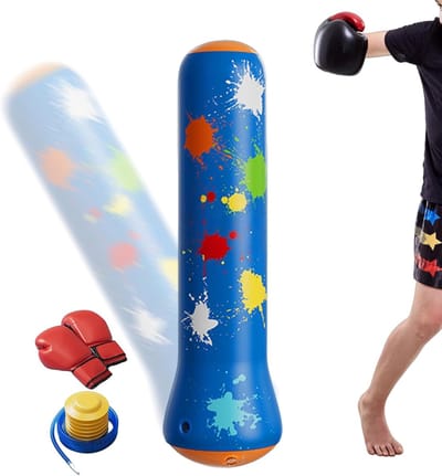 Kinder Bokszak - Opblaasbare Uitrusting - Bokstraining Thuis - Met Handschoenen Pomp - 120x37 cm