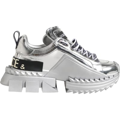 Dolce & Gabbana Zilveren Leren Super Queen Sneakerschoenen