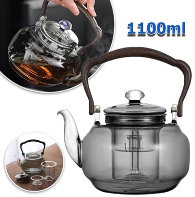 Glazen Kan Van 1100 ml - Ingebouwd Zeefje Ergonomische Handgreep - Minimalistisch Design Hittebestendig Borosilicaatglas - Voor Thuis Kantoor En Restaurant