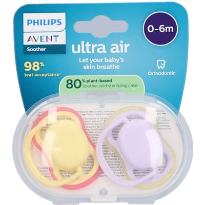 Philips Avent Ultra Air – Ademend en lichtgewicht fopspeen (0-6 mnd) – 2 stuks - SCF087/03