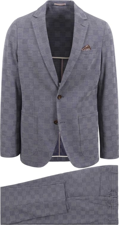 Suitable Kostuum Flex Ruiten Blauw - Maat 48 - Heren - Sneaker Suit