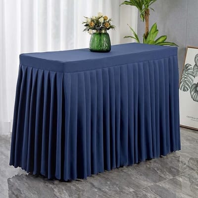 Nappe rectangulaire Conférence Exposition Couverture de table solide Jupe de table élégante pour mariage Banquet Fête Décoration de bureau 120x40x75cm bleu marine