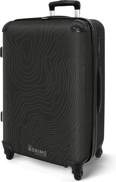 NoBoringSuitcases.com® - Koffer groot - Rolkoffer lichtgewicht - Zwart met lichte abstracte lijnen - Reiskoffer met 4 wielen - Suitcase large - Grote trolley XL - 20 kg bagage - Bagagekoffer medium