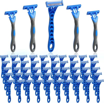 Wegwerpscheermessen Heren - Scheermesjes 3 Bladen - Comfortabel Scheren - Aloë Vera Smeerstrip - 50 stuks - Blauw