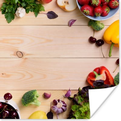 Poster Fruit - Aardbeien - Paprika - Keuken - 100x100 cm XXL