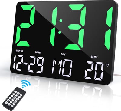 12 Inch Digitale Wandklok met Afstandsbediening – Temperatuur, Datum, Alarm en Snooze Functie