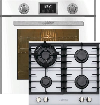 Kaiser - inbouwoven - EH 6326 W - 1-voudige telescoopgeleider - elektrische oven - oven - 79L - KCG 6380 W - wit - gaskookplaat - 60 cm