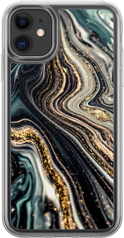 Hoesje geschikt voor iPhone 11 - Marmer swirl - 2in1 backcover - Marmer - Multi - Leuke Telefoonhoesjes