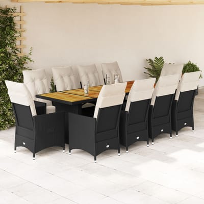 vidaXL - 11-delige - Bistroset - met - kussens - poly - rattan - zwart