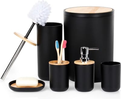 Badkamerset Zwart 6 delig - Badkamer - Accessoires - Tandenborstelbeker - Zeepdispenser