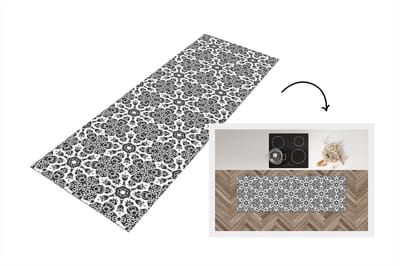 Keukenloper - Loper keuken - Patronen - Zwart Wit - Mandala - 150x50 cm - Keukenloper vinyl
