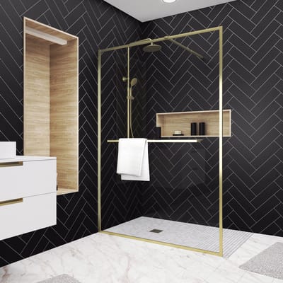 Aurlane Inloopdouche Golden Edge Shelf 140x200cm - Goud Profiel - 6 Mm Veiligheidsglas
