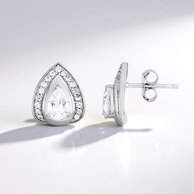 Cavill - Elegante Oorbellen - 925 Sterling Zilver Geplatineerd - 1,36 Ct Druppelvormige Cambodjaanse Zirkonia - Briljant Geslepen - Dames Sieraden