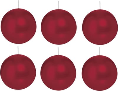 Trend Candles Bolkaars glad - 6x - bordeaux rood - 8 cm - 25 branduren - ronde kaarsen