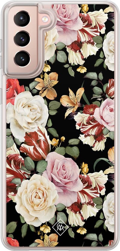 Casimoda® hoesje - Geschikt voor Samsung Galaxy S21 - Bloemen flowerpower - 2-in-1 case - Schokbestendig - Bloemen - Verhoogde randen - Multi, Transparant