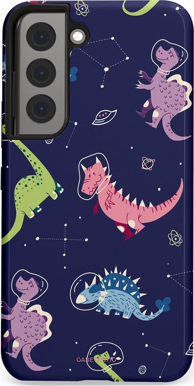 Casetastic hoesje geschikt voor Samsung Galaxy S22 - Dubbellaagse bescherming - Rex in de ruimte - Fashion Case - Donkerblauw Donkergrijs