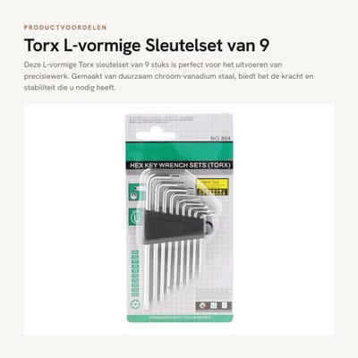 Dailygoods- Torx Sleutelset - 9 Maten T6/T7/T8/T9/T10/T15/T20/T25/T27 - Verstelbaar - Chroom-vanadium-staal - Ergonomisch Design - Duurzaam - Inbussleutel