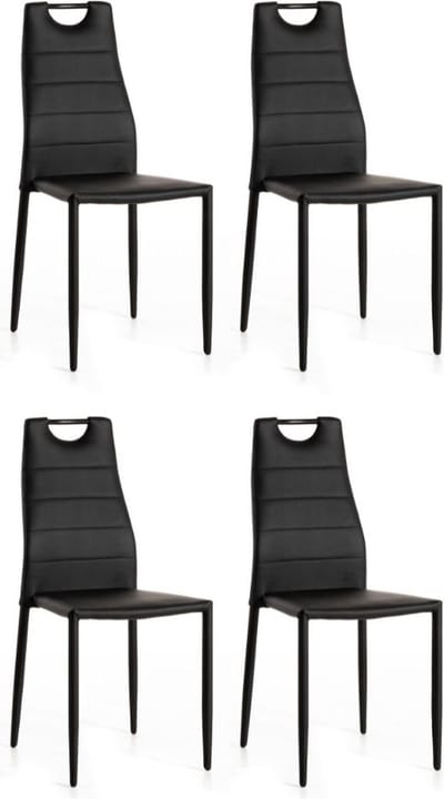 WAYS. – Kunstleren klassieke eetkamerstoelen – Zwart – Landelijke stijl – Houten poten – 4 stuks