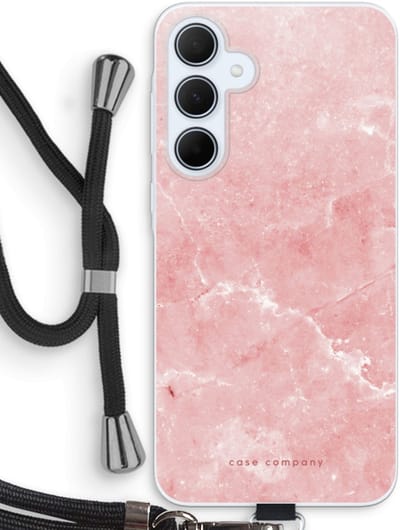 Case Company® - Hoesje met koord geschikt voor Samsung Galaxy A35 hoesje met Koord - Roze marmer - Telefoonhoesje met Zwart Koord - Bescherming aan alle Kanten en Over de Schermrand