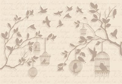 Fotobehang Birds Trees Brown | XL - 208cm x 146cm | 130g/m2 Vlies