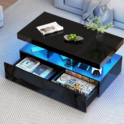 Salontafel met LED - Koffietafel Lades - Woonkamer Opbergen - Moderne Glanzende Afwerking - 104 x 53 x 46 cm