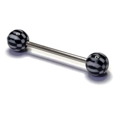 Aramat Jewels | Piercings | Stalen tongpiercing met acryl balletjes ruitjes | | | |6mm | Staal | Volwassenen | Verkleurd niet