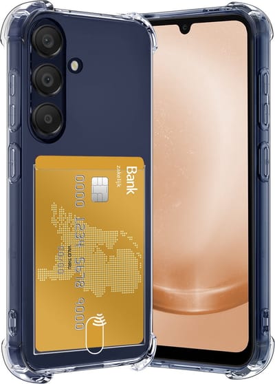 Hoes - Geschikt voor Samsung Galaxy A25 - Met Pashouder en Kaarthouder - Telefoon Hoesje Shockproof - Siliconen Case - Back Cover - Shock Proof - Pasjes Houder - Transparant
