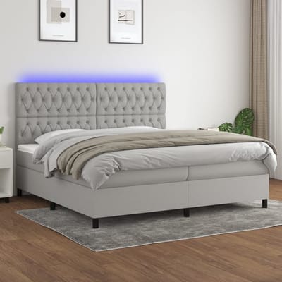vidaXL - Boxspring - met - matras - en - LED - stof - lichtgrijs - 200x200 - cm