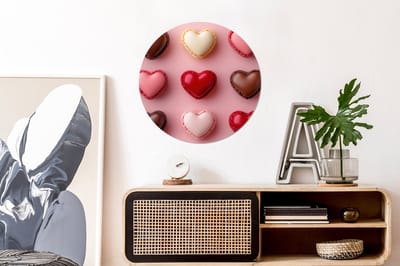 WallCircle - Wandcirkel - Muurcirkel - Macarons - Hartjes - Kleurrijk - Roze - Aluminium - Dibond - 60x60 cm - Binnen en Buiten