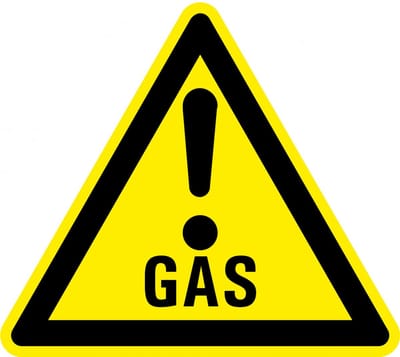 Waarschuwingssticker gas met uitroepteken 300 mm