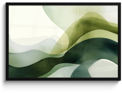 Poster in lijst - Fotolijst 90x60 cm - Posters - Golven - Abstract - Lichtgroen - Sierlijk - Posterlijst zwart - Decoratie - Wanddecoratie woonkamer - Muurdecoratie slaapkamer