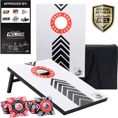 Wicked Wood Games – Cornhole Set “Red Zone” – 90x60 cm – Inclusief 2 Boards, 8 Zakjes en Draagtas – Officieel ACL Gecertificeerd