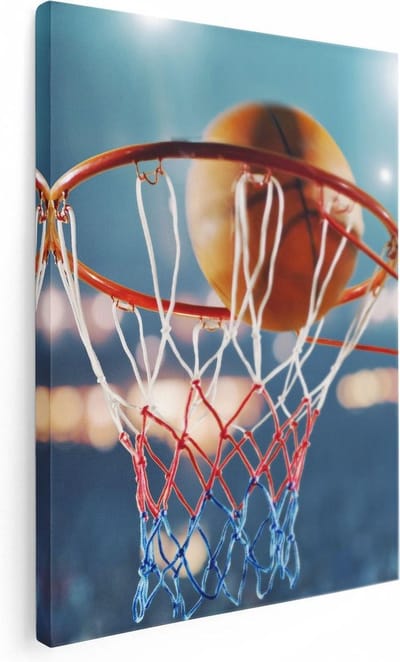 Artaza Canvas Schilderij Basketbalring - 30x40 cm - Klein - Muurdecoratie Sport - Wanddecoratie Woonkamer - Kamer Accessoires