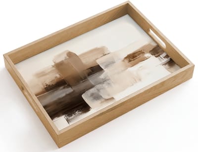 Dienblad hout 40x30 cm - Schootdienblad - Penseelstreken - Abstract landschap - Rust - Borrelplank rechthoek - Plateau dienbladen