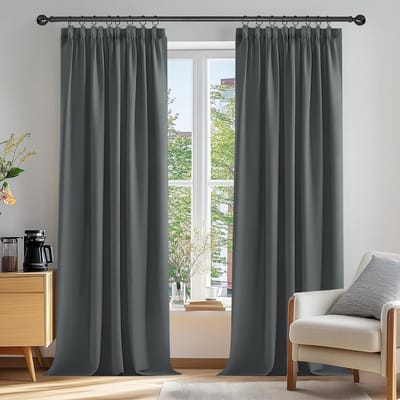 Verduisterende Gordijnen met Plooiband 140x260 cm Donkergrijs (2 Stuks) - Warmte-isolerend voor Slaapkamer