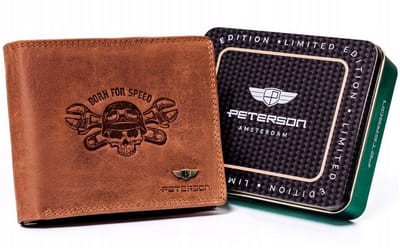 Peterson Skull Series - Herenportemonnee - Nubuckleer - RFID Bescherming - Zonder Sluiting