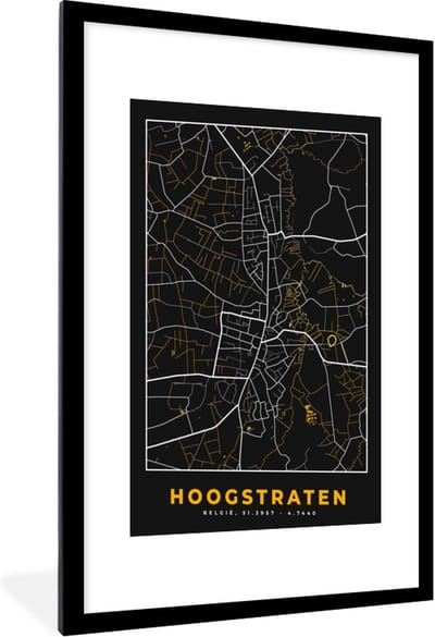 Fotolijst incl. Poster - Goud - Kaart - Hoogstraten - Plattegrond - Stadskaart - 60x90 cm - Posterlijst