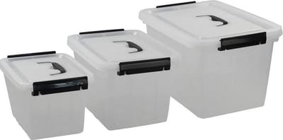 Set van 3 opslagbakken/Opbergbakken met deksel,  3 maten 14L, 8.3L, 4.5L