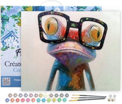 Figured'Art Schilderen op Nummer Volwassenen met lijst - Kikker en brillen - Handwerk acrylverf Kit DIY Compleet - 40x50cm Canvas al ingelijst