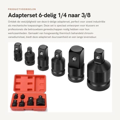 Dailygoods - Adapterset 6-delig - 1/4 naar 3/8 3/8 naar 1/2 - Hoogwaardig chroom-vanadiumstaal - Vervangbare socketsets - Ideaal voor mechanische klussen