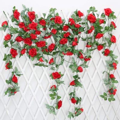 Dailygoods- Guirlande met Kunstrozen - 2 Stuks - 220 cm - Hangende Bloemen - Kunstimitatie - Voor Bruiloft/Binnen/Buiten - Bloemenslinger